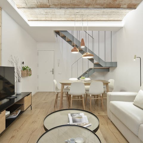 Chill out in the living area's creamy colour palette