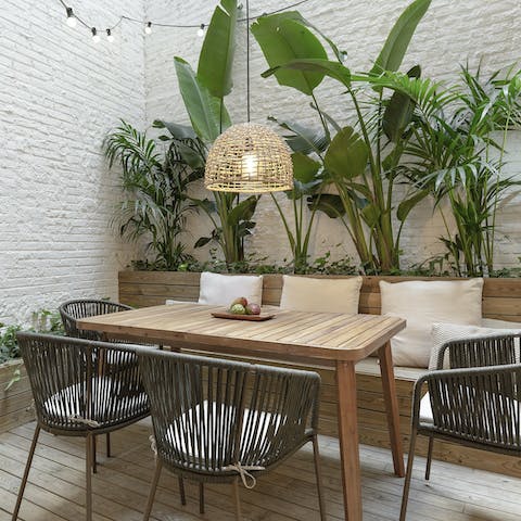 Enjoy a Spanish brunch on the covered terrace