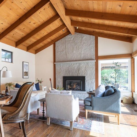Curl up by the fire in the family room on chilly evenings