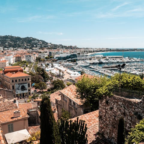 Visit sophisticated Cannes, just a twenty-minute walk or a ten-minute ride away