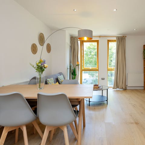 Hatch plans over breakfast from the light-filled dining area