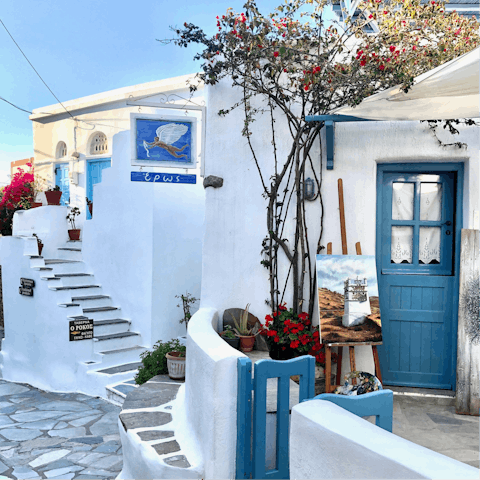 Head to the atmospheric streets of Pyrgos, only three kilometres away