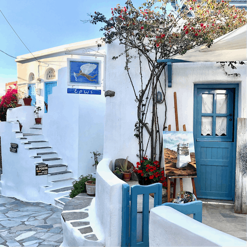Head to the atmospheric streets of Pyrgos, only three kilometres away