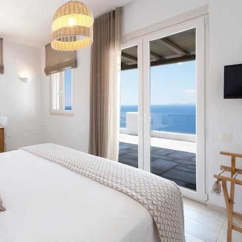 Step from bedroom to terrace through glass double doors