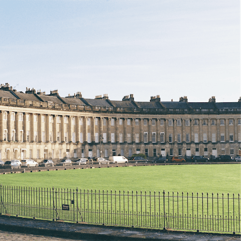 See the period drama-featured Royal Crescent, a fifteen-minute walk away