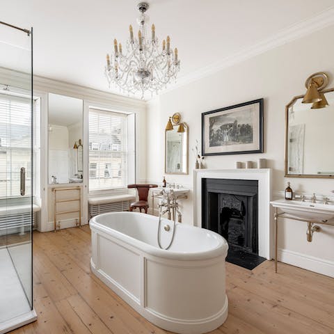 Pamper yourself in the main bathroom, where a freestanding tub awaits