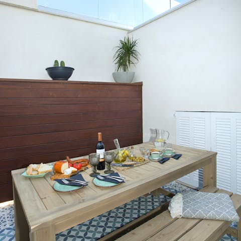 Gather your group for lunch in the outside dining area