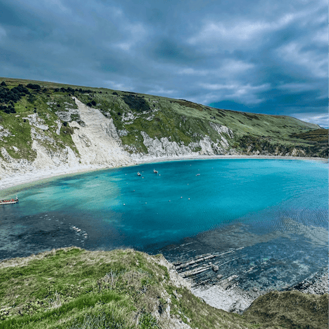 Enjoy dramatic views of Lulworth Cove from the coastal path