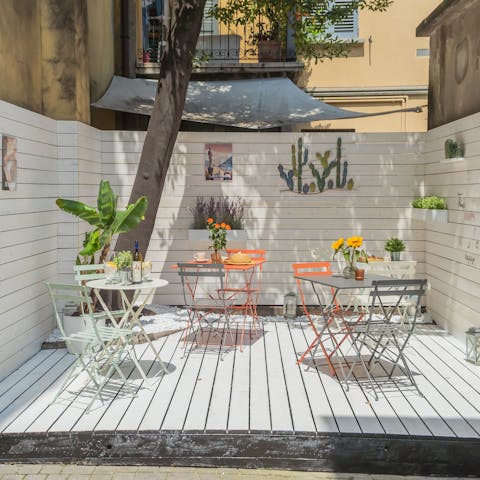 Enjoy alfresco dining on the sunny terrace