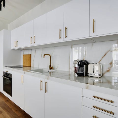 Rustle up a croque monsieur in the marble kitchen