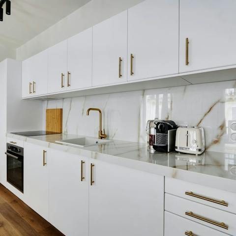 Rustle up a croque monsieur in the marble kitchen