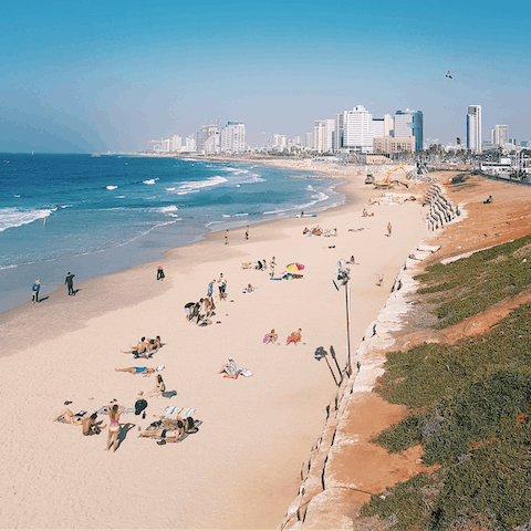 Visit the beautiful beach at Tel Aviv, just a short drive away