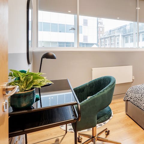 Catch up on work at the dedicated desk