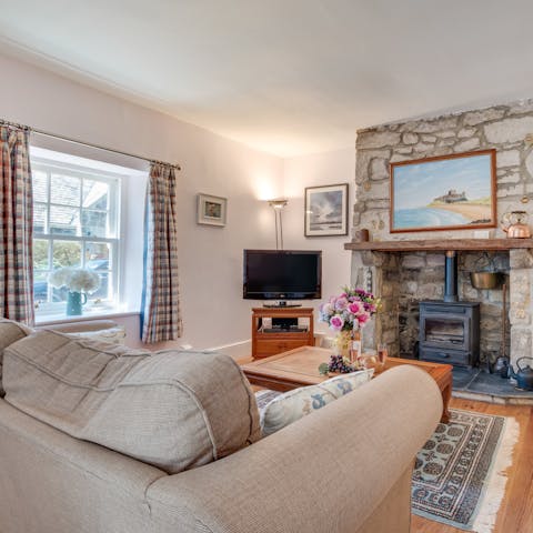 Warm up in front of the wood-burning stove on chilly evenings