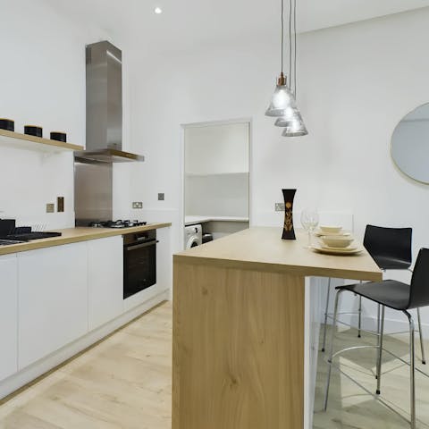 Rustle up a full English breakfast in the modern kitchen