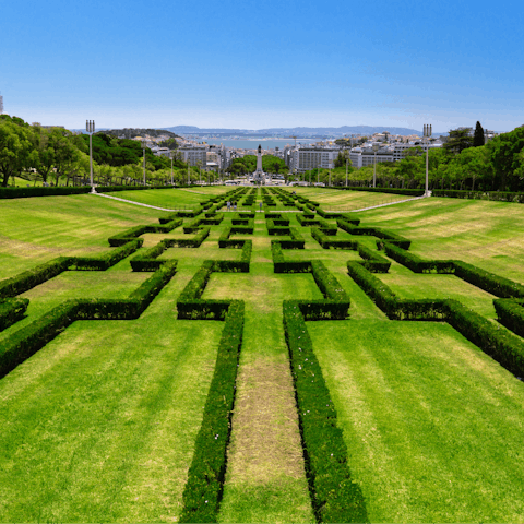 Stroll down to the lush Edward VII Park, Lisbon's largest central park