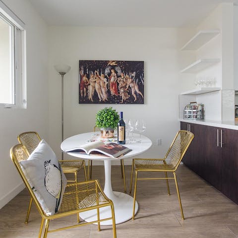 Gather around the table for an evening aperitif including some local California wine