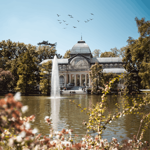 Take a stroll through beautiful El Retiro Park, twenty minutes on foot from your door