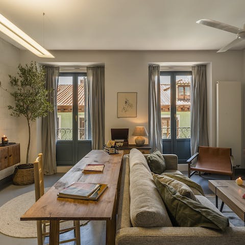 Let the beautiful Juliet balcony views inspire you at work from the living room's desk