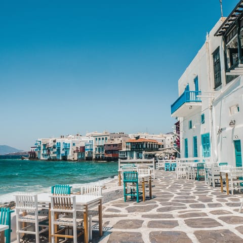 Grab a drink by the water in Mykonos' most romantic spot, Little Venice