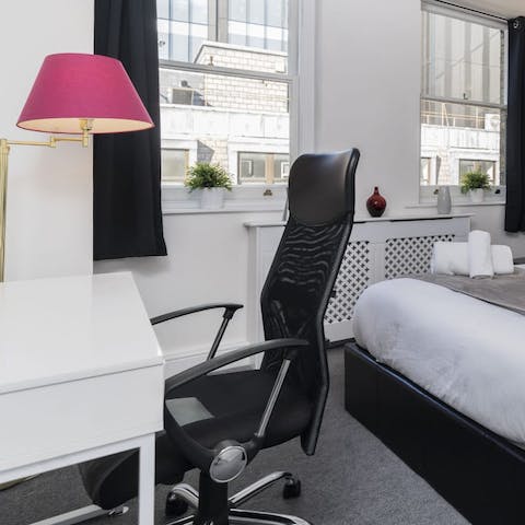 Work from home at the desk in the bedroom