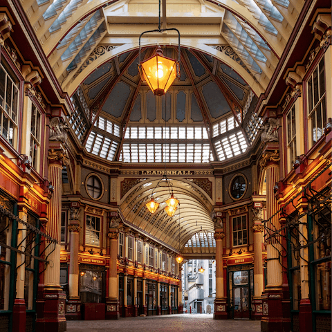 Head to Leadenhall Market for a wide selection of shops and restaurants – a five-minute stroll
