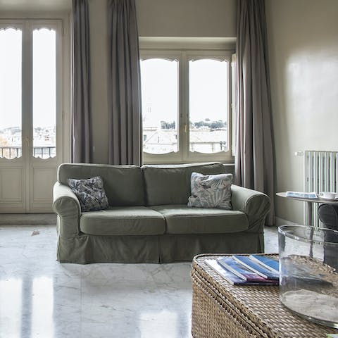 Rest weary legs after a long afternoon sightseeing on the cosy sofa