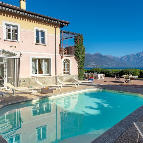 Swim in the private pool under the hot sun or the starry night skies