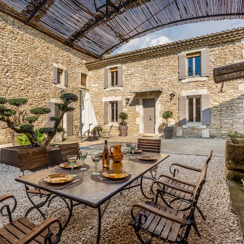 Enjoy some bouillabaisse at your alfresco dining table