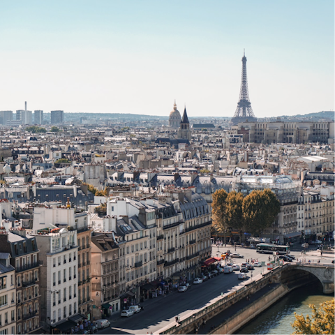 Explore the French capital, including the Louvre Museum, a short walk away