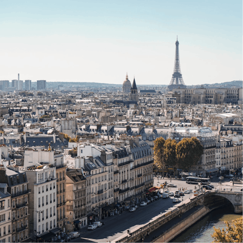 Explore the French capital, including the Louvre Museum, a short walk away