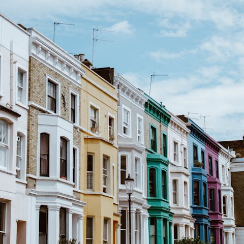 Discover some treasures at the antique stalls of Portobello Road Market, a fourteen-minute stroll away 