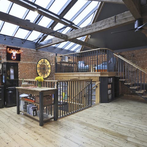 Admire the incredible light coming through the ceiling windows