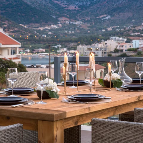 Serve up a Greek-inspired feast at the alfresco dining area with a view
