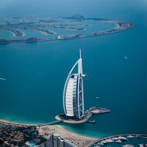 Explore Palm Jumeirah, twenty two minutes away by car