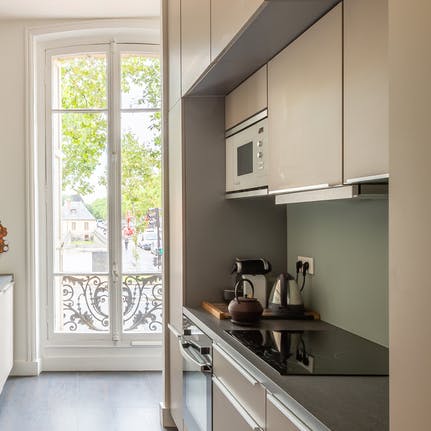 Begin your day with coffee and pastries in the kitchen