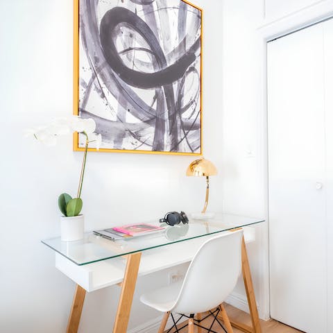 Retreat to the bedroom to catch up on work during your stay