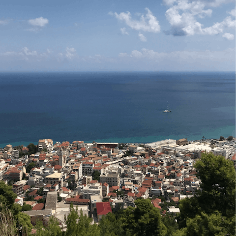 Head to buzzing Zakynthos Town, a ten-minute drive away