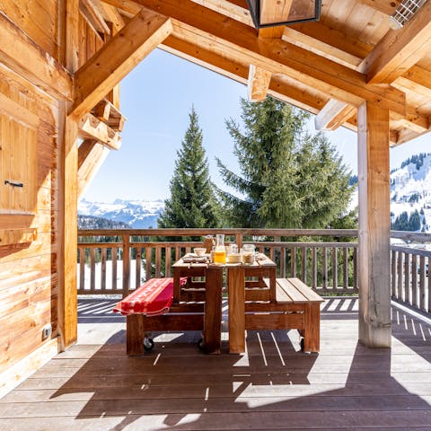Dine alfresco while admiring the views of Mont Blanc