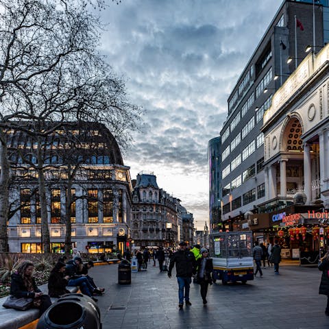 Catch a movie at a Leicester Square cinema, a four-minute walk away