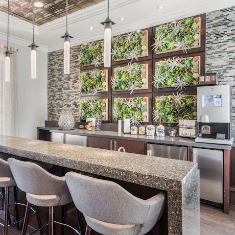 Grab a pick-me-up from the building's coffee bar