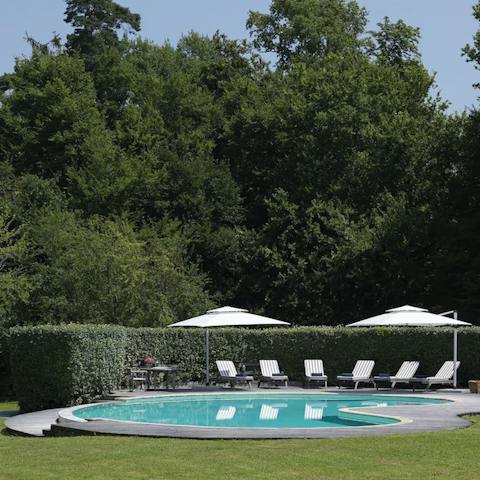 Lounge around the pool on sunny afternoons