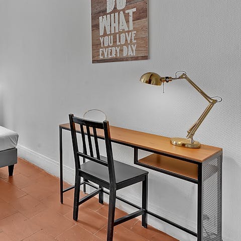 Catch up on work at the dedicated desk