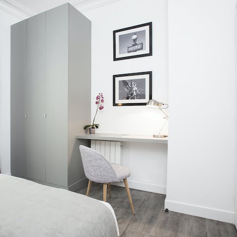 Keep one eye on work at the charming desk space