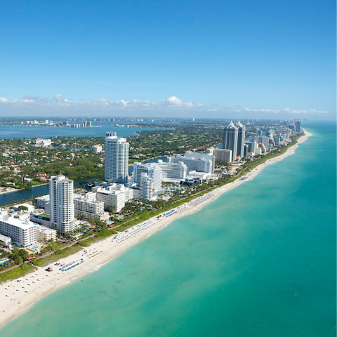 Take a ten minute drive to the sands of Miami Beach