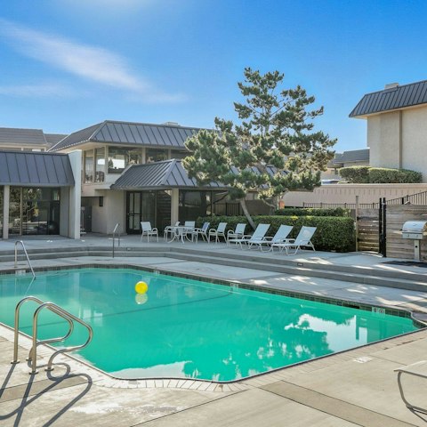 Head to the communal pool for an afternoon swim