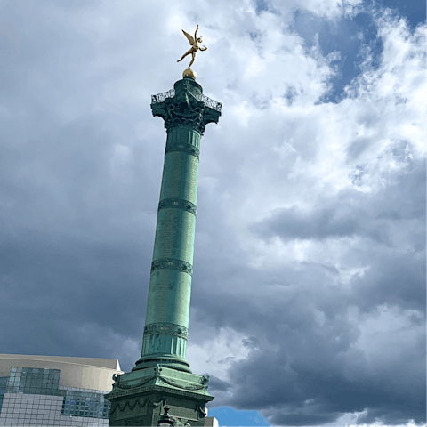 Experience the spirit of freedom from Place de la Bastille – just a fifteen-minute walk away