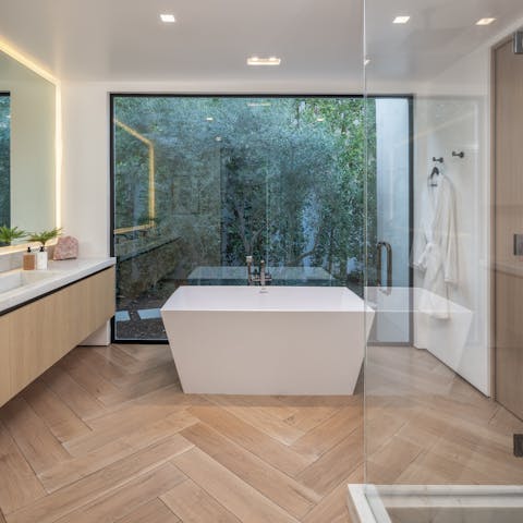 Soak in the freestanding tub after a day hiking the local trails