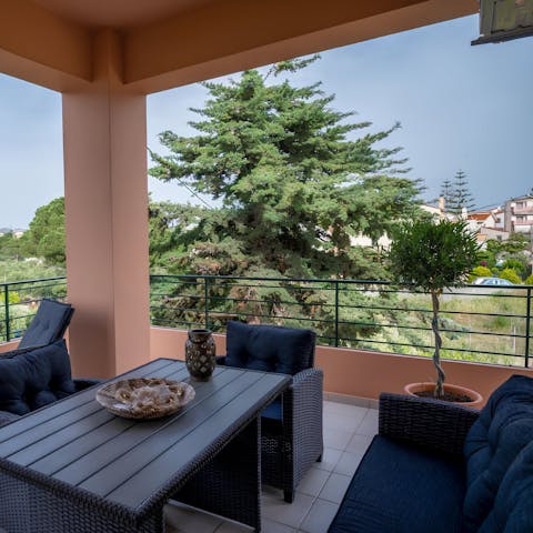 End the day with Greek wine and olives on the terrace