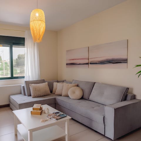 Relax on the sofa with your morning cup of coffee